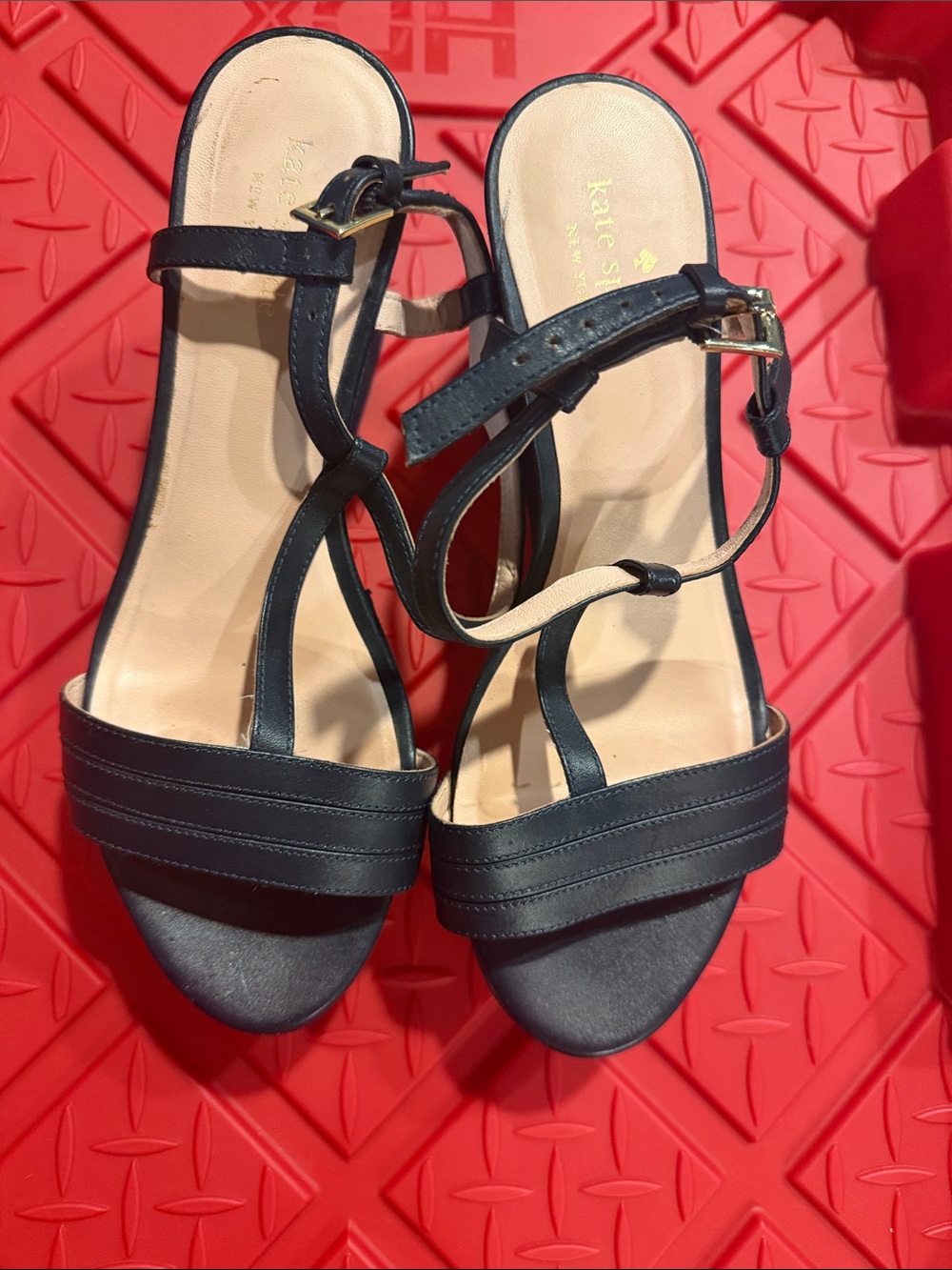 kate spade Navy Leather Ankle-Strap Sandals
